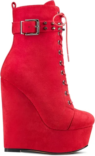 Vista 2 de HDEUOLM Botas de tobillo con tacón de plataforma de cuña alta para mujer, botines cortos con cordones y cremallera