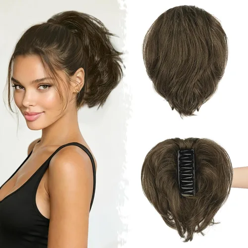 Vista 17 de BARSDAR Extensión de cabello humano corto con clip de garra con metales flexibles, cabello humano real de 8 pulgadas, extensiones de moño