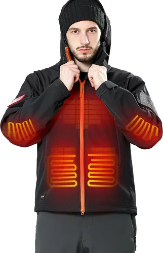 Vista 8 de DEWBU Chaqueta de hombre con calefacción eléctrica para invierno y con batería de 12 V, abrigo con revestimiento suave para exteriores Negro