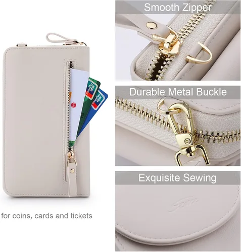 Vista 5 de S-ZONE - Bolso cruzado para mujer, de cuero sintético de PU, con bloqueo RFID, para teléfono celularbilletera