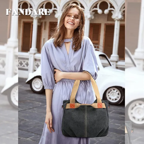 Vista 2 de FANDARE Bolso bandolera de lona para mujer, estilo vintage, bandolera