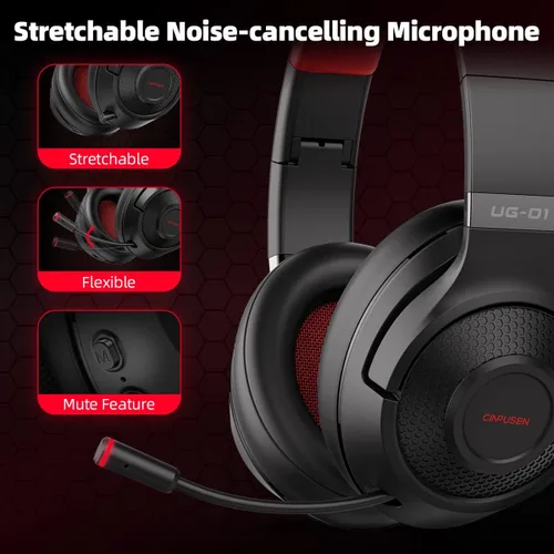 Vista 4 de Auriculares inalámbricos para juegos de 2.4 GHz para PC, PS5, PS4, MacBook, con micrófono, auriculares Bluetooth para teléfono celular, orejeras