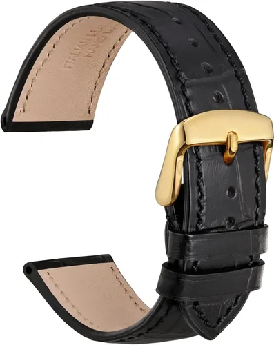 Vista 42 de WOCCI - Correas para reloj de cuero italiano, grano de cocodrilo en relieve, elige color y ancho 14 mm 18 mm 19 mm 20 mm 21 mm 22 mm, Negro