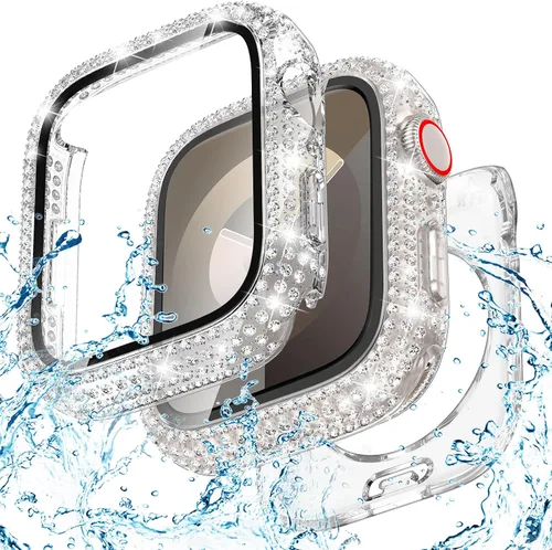 Vista 25 de Goton Funda de 40 mm impermeable con brillo para Apple Watch, protector de pantalla SE 3/2/1, Serie 6/5/4 de 40 mm, parachoques frontal de PC