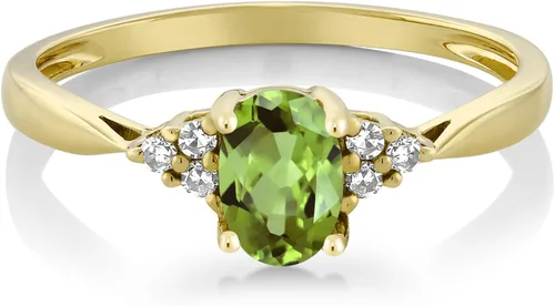 Vista 2 de Gem Stone King Anillo de compromiso de peridoto verde de oro amarillo de 14 quilates y diamante para mujer
