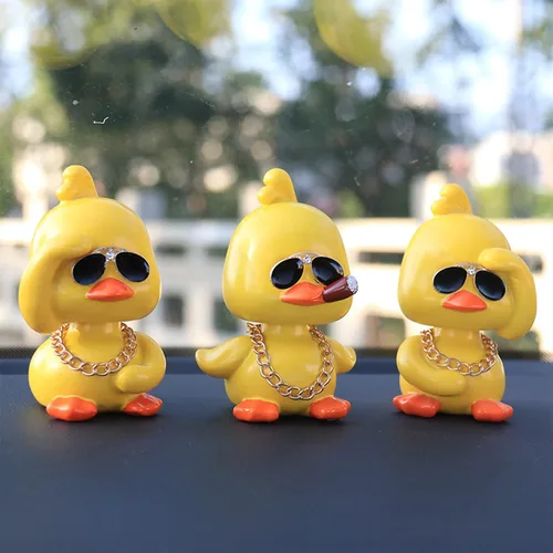 Vista 6 de Wonuu Decoración de coche de pato tembloroso – Lindo adorno de coche de pato amarillo con muñeca de cabeza agitada fresca para decoración