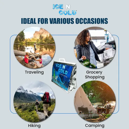 Vista 6 de ICE N COLD Bolsas de refrigeración aisladas para pícnic/compras (paquete de dos) para comestibles, camping, senderismo, playa, viajes, ligero