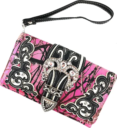 Vista 2 de Zelris camuflaje brillo brillo plata hebilla mujeres Crossbody Trifold cartera
