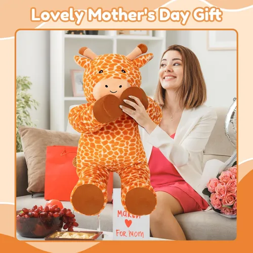 Vista 8 de SQEQE Peluche de jirafa grande de 39 pulgadas, jirafa de peluche gigante para niños y adultos, lindos peluches enormes para cumpleaños, Navidad