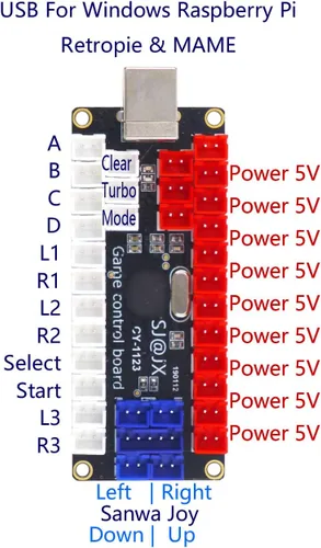 Vista 2 de SJJX Arcade DIY Kit LED USB Encoder Board Zero Delay Arcade Controller Joystick Button Fight Stick Raspberry Pi Retro Pie MAME 5V LED Power