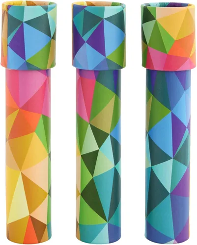 Vista 6 de Blue Panda Prisma arcoíris para niños, caleidoscopio, paquete de 3, 8 x 1.3 pulgadas, visor de prisma de plástico con patrones retro y paquete