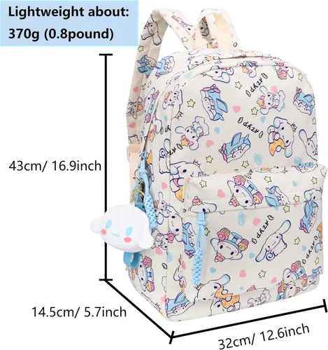Vista 2 de Roffatide Anime Cinnamoroll Mochila casual de 18 L con dibujos animados, bonita mochila de viaje para la noche, mochila Kawaii con llavero beige