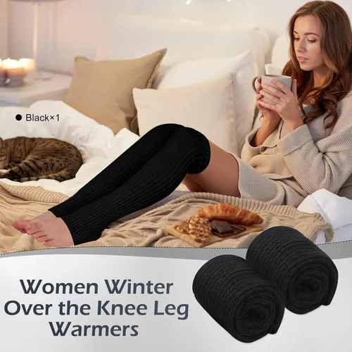 Vista 4 de SATINIOR Calentadores de piernas largas de invierno para mujer, 24 pulgadas, por encima de la rodilla, de punto acanalado, calentadores de piernas