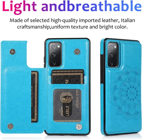 Vista 4 de Asuwish Funda compatible con Samsung Galaxy S20 FE y protector de pantalla de vidrio templado, ranura para tarjetero, función atril, cubierta