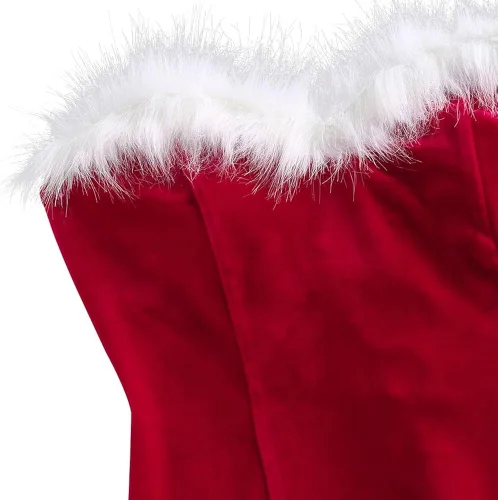 Vista 3 de ZAFUL Vestido corto de Navidad para mujer, de piel sintética, sin tirantes, color rojo, de Papá Noel, vestido de fiesta de terciopelo bandeau