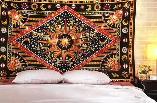 Vista 3 de RAJRANG BRINGING RAJASTHAN TO YOU Tapiz de sol ardiente para dormitorio, sala de estar y dormitorio, luna celestial, estrella, planeta, espiritual