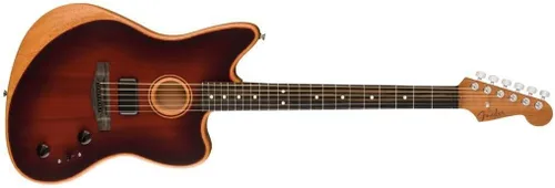Vista 3 de Fender American Acoustasonic Jazzmaster - Guitarra eléctrica acústica de caoba, Bourbon Burst, diapasón de ébano, con bolsa de concierto