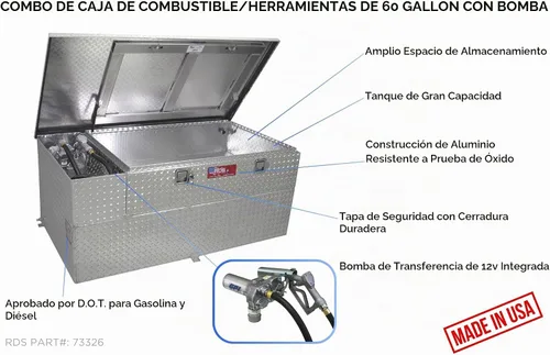 Vista 5 de RDS Combo de caja de herramientas / tanque auxiliar / transferencia de combustible con bomba de 8 GPM - 60-Galones de capacidad, placa de diamante