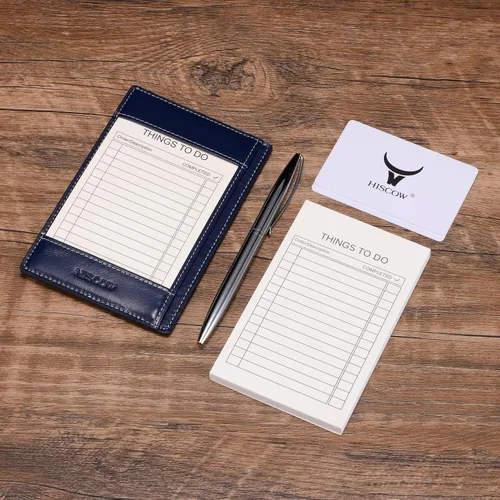 Vista 3 de HISCOW Bloc de notas y cuaderno de bolsillo de cuero italiano, bloc de notas de 3 x 5 con soporte seguro para bolígrafo, organizador de notas