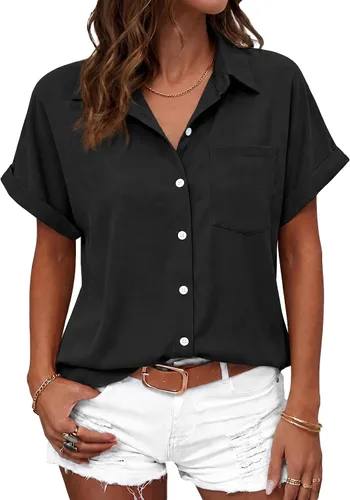Vista 25 de Beautife Camisas con botones para mujer, blusas de manga corta Albaricoque
