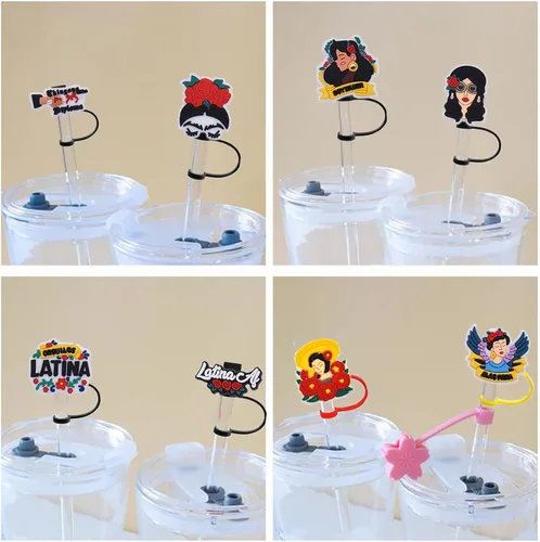 Vista 4 de 11 fundas de paja latina de silicona I Love Latina para vasos, pajitas reutilizables, lindas puntas de pajita, regalos de 40 onzas, latina/11