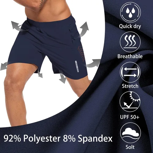 Vista 5 de Pantalones cortos deportivos para hombre de 7 pulgadas, de secado rápido, ligeros, para entrenamiento, gimnasio, cintura elástica, con bolsillos