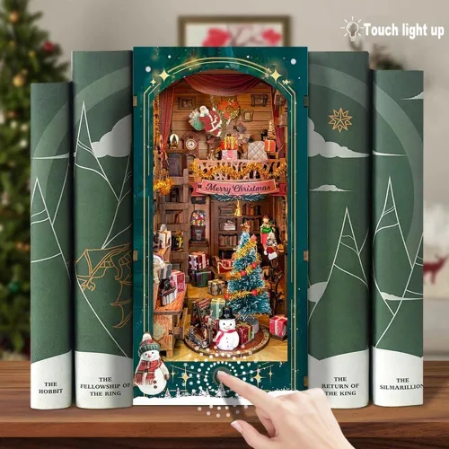 Vista 3 de Kit de rincón de libros de bricolaje, decoración de estantería de librería, rompecabezas de madera 3D con LED, regalo de Halloween, Navidad