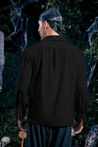Vista 4 de Camisa de pirata medieval para hombre, vikingo, renacentista, con cordones, mercenario, Halloween, jacobita escocés, ghillie