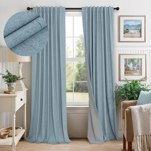 Vista 38 de Pitalk Cortinas cortas 100% opacas de lino para cafetería, 40 pulgadas de largo, 2 paneles, cortinas de puerta francesa para ventana, cortina