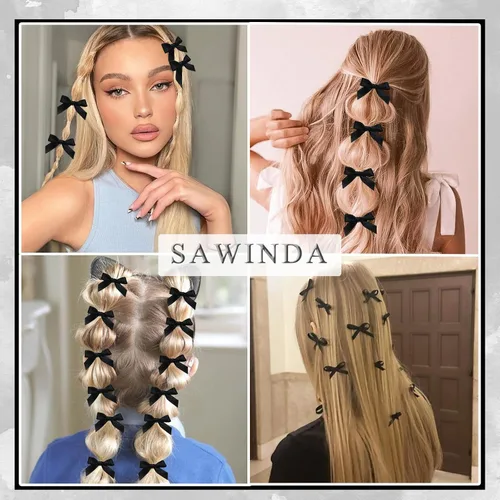 Vista 7 de 20 piezas de lazos negros para el cabello con cinta, clips tipo cocodrilo para el cabello, pasadores para el cabello para adolescentes, pinzas