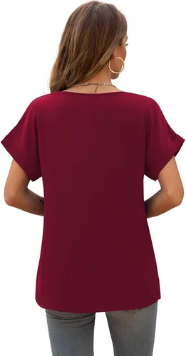 Vista 5 de QUEZHU - Blusas de verano para mujer, elegantes, de gasa, con cuello en V y estilo casual