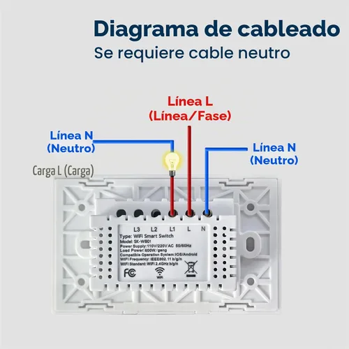 Vista 6 de Interruptor de luz inteligente, requiere cable neutro, blanco 1