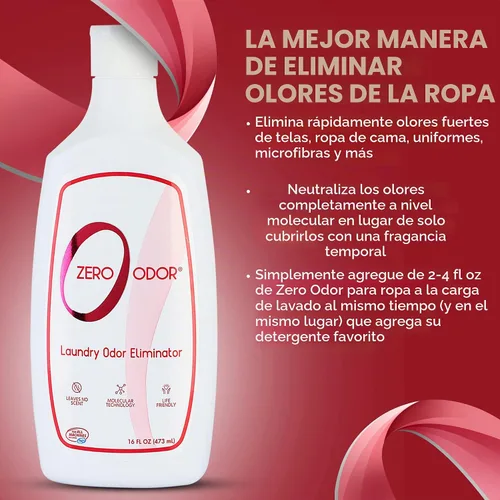 Vista 7 de Zero Odor – Eliminador de olores para lavandería – Elimina permanentemente el olor de la ropa – Tecnología molecular patentada. Ideal para ropa
