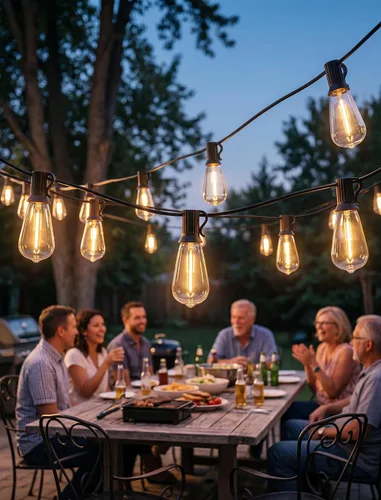 Vista 4 de 25FT LED Outdoor String Lights, ST38 Patio Lights Waterproof with 25 Shatterproof Edison Bulbs, Connectable Outside Hanging Light for Porch, Garden