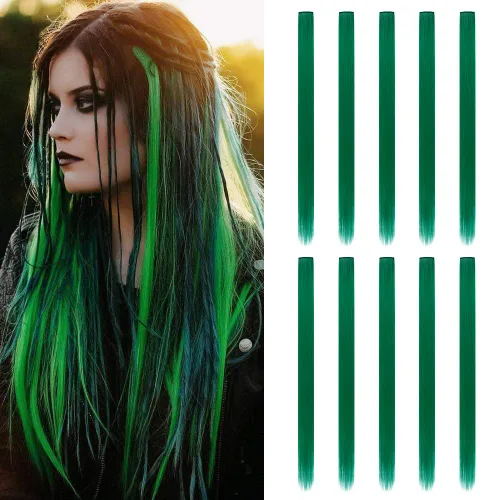 Vista 15 de 20 extensiones de cabello con clip de colores para niñas, extensiones de cabello arcoíris multicolor de 20 pulgadas, reflejos instantáneos, piezas