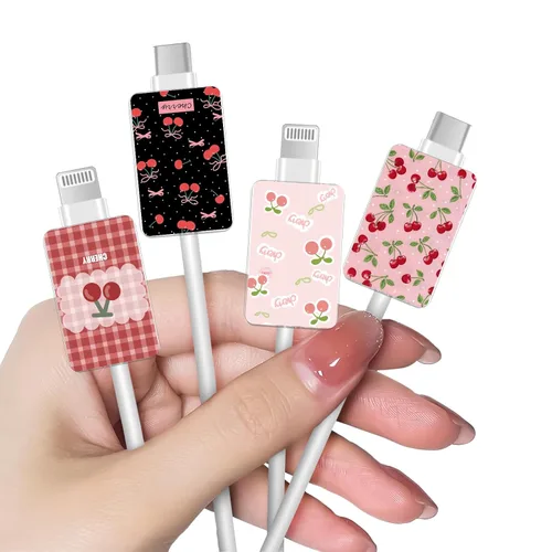 Vista 11 de Bonito protector de cable floral para cargador de iPhone, patrón de lavanda, camelia, girasol, ramo de flores, encaje, cerezo en flor, set de 6