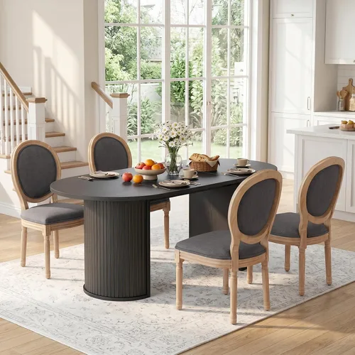 Vista 16 de SoarFlash Juego de mesa de cocina y sillas para 4, juego de mesa de comedor de 47 pulgadas para 4 personas con sillas tapizadas de terciopelo, juego