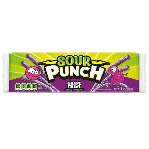 Vista 12 de Sour Punch Pajitas, dulces masticables suaves con sabor agridulce, bandeja, frambuesa azul, 2 onzas (paquete de 24)