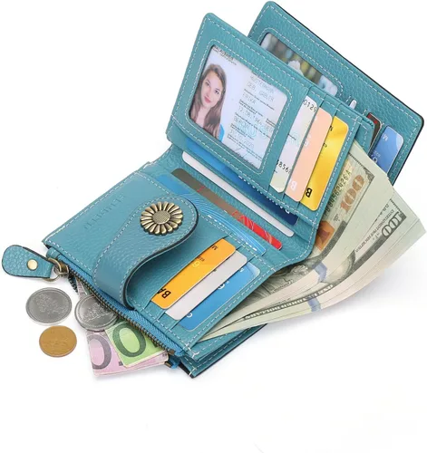 Vista 3 de SENDEFN Carteras pequeñas para mujer, con bloqueo RFID, de cuero, plegable, tarjetero con ventana de identificación, Pequeña