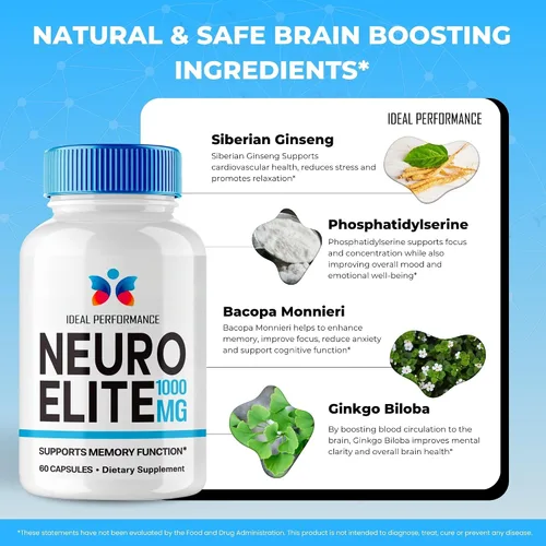 Vista 6 de Neuro Elite Capsules, pastillas oficiales de suplemento Neuro Elite para cerebro y memoria, píldoras nootrópicas avanzadas, apoyo para la salud