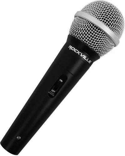 Vista 2 de Rockville Wired Pro Mic Kit 1 - Micrófono de metal de gama alta+soporte para micrófono+bolsa de transporte+cable, negro M-56 Neodymium Dynamic