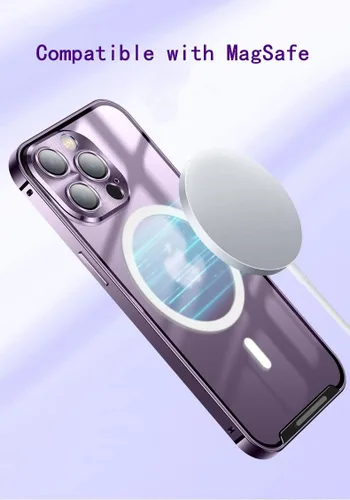 Vista 2 de Funda magnética para iPhone 14 Pro compatible con MagSafe con protector de lente de cámara y bloqueo de seguridad, carcasa trasera translúcida mate