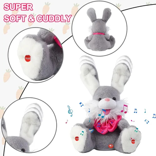 Vista 4 de MIAODAM Peek-A-Boo - Juguete de Conejo para Niños Pequeños de 1-3 Años, Animal de Peluche Parlante que Repite tus Palabras, Canta Canciones