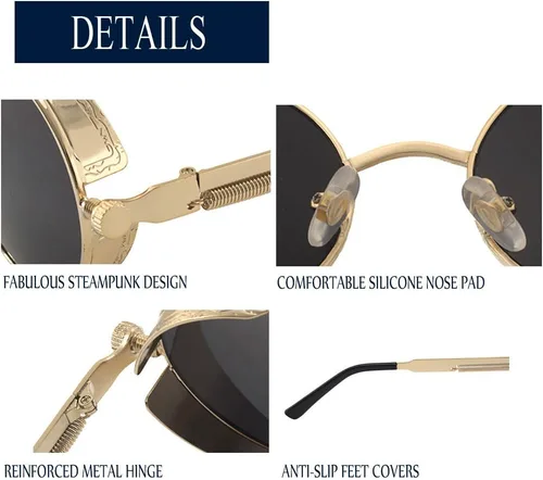 Vista 83 de Dollger Gafas de sol vintage Steampunk Retro Metal Round Circle Frame