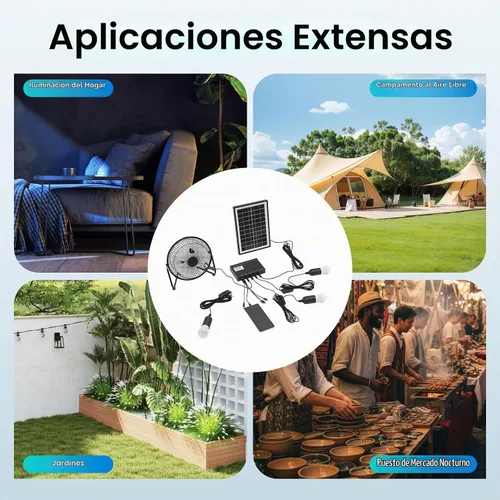 Vista 8 de Ventilador de campamento de energía solar con luces, panel de energía solar, kit de sistema de ventilador solar, ventilador portátil recargable