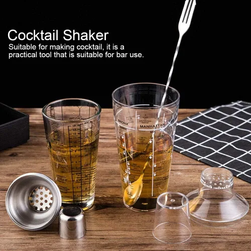 Vista 4 de Vaso de cóctel de plástico, Coctelera con Sc, Agitadores de bebidas, Herramientas de coctelera para licitaciones, Aries con Sc