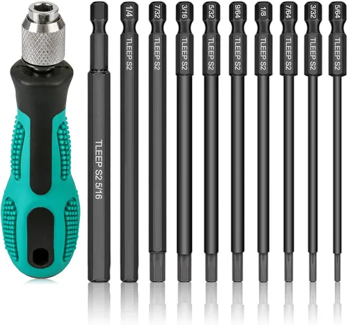 Vista 20 de 10 brocas de llave Allen de cabeza hexagonal de 3.937 in de largo, 1/4 de pulgada, 5/16 a 5/64 pulgadas, SAE, puntas magnéticas para destornillador