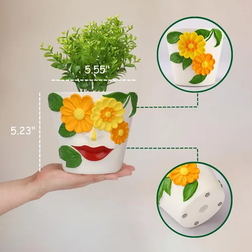 Vista 2 de GUGUGO Macetas únicas de cara para plantas, coloridas y lindas macetas para suculentas con drenaje, macetas abstractas de cabeza de arco iris