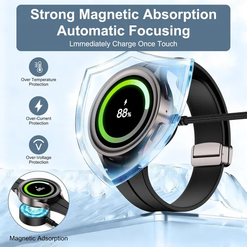 Vista 4 de Cable magnético de carga rápida Samsung para Galaxy Watch 8 Classic/8/7/Ultra/6/6/5 Pro/5/4/3/FE/2/2 en 1 USB A y USB C, cable de carga rápida de 6