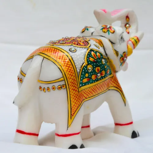 Vista 7 de Estatua de elefante de mármol de 5 x 7 pulgadas con pintado a mano Escultura de mármol hecha a mano Estatua de elefante auspicioso Figuras